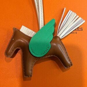 Brown Leather Pegasus Horse Charm with Green Wing